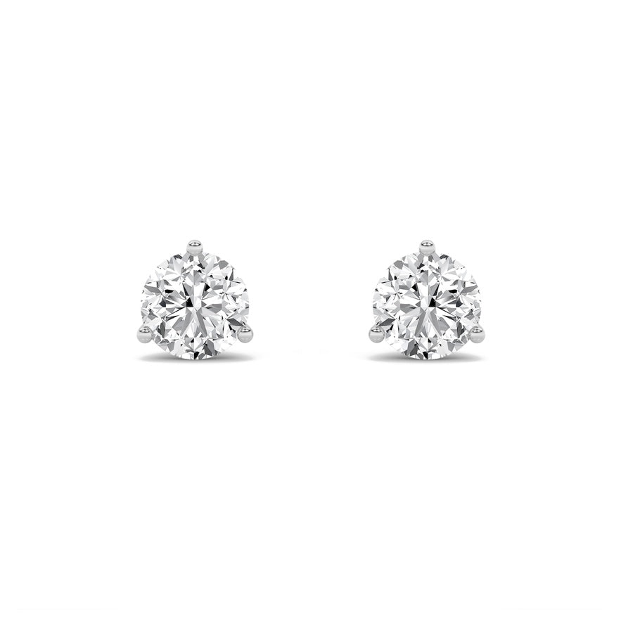 1Cttw Round Shaped Lab Grown Diamond (F/VS) ThreeProng Martini Stud Earrings in 14K Gold