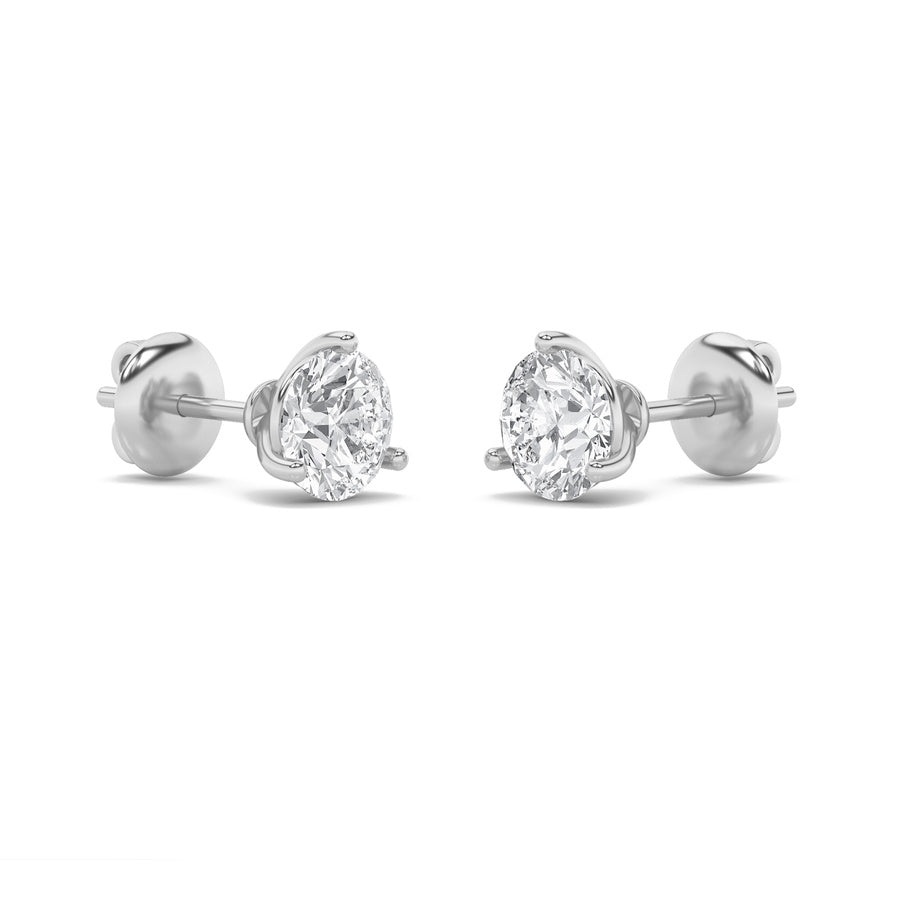 1Cttw Round Shaped Lab Grown Diamond (F/VS) ThreeProng Martini Stud Earrings in 14K Gold