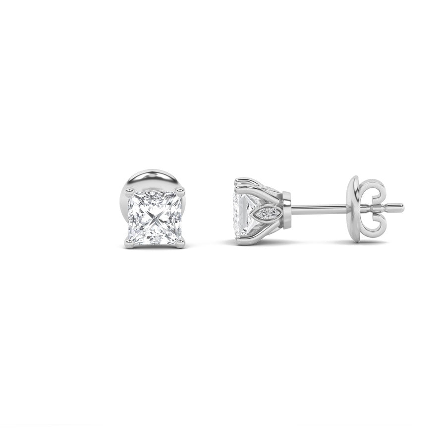 Princess Shape Tulip Head Stud Earrings lab grown diamond