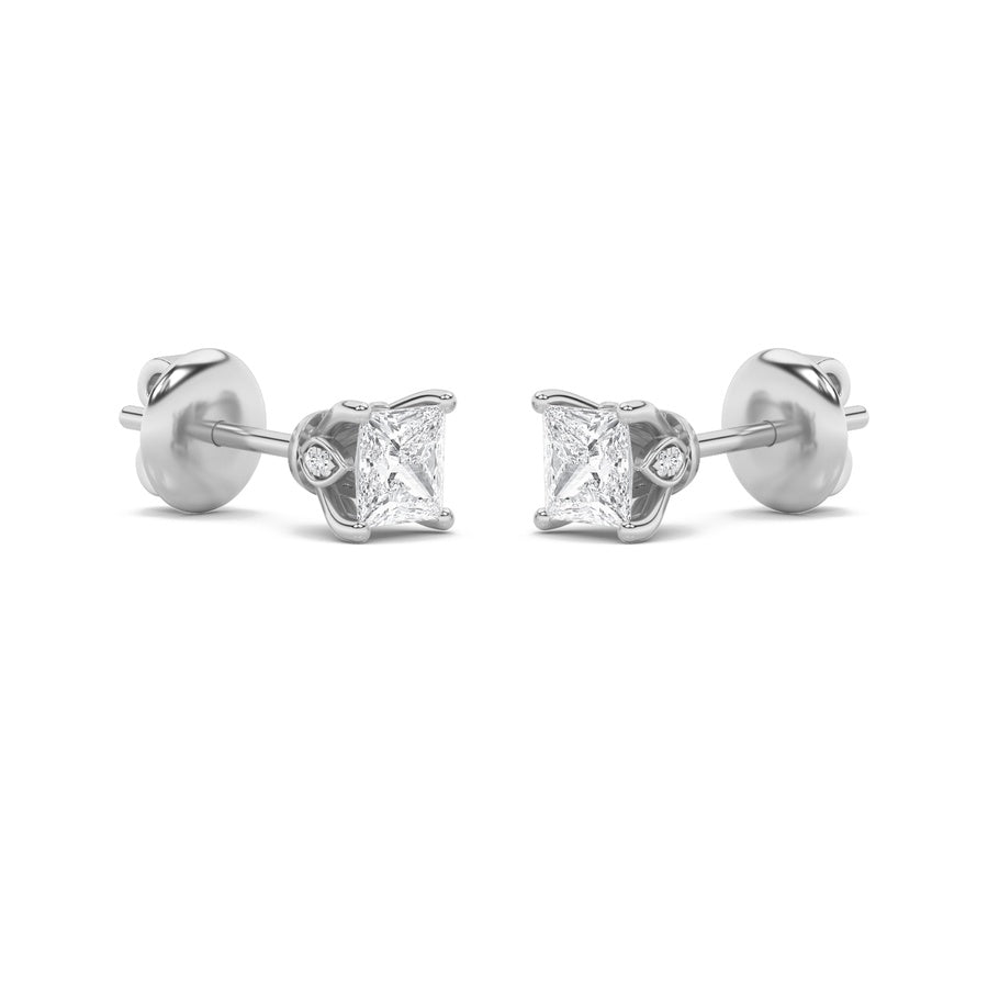 1Cttw Princess Shaped Lab Grown Diamond (F/VS) Tulip Head Stud Earrings in 14K Gold