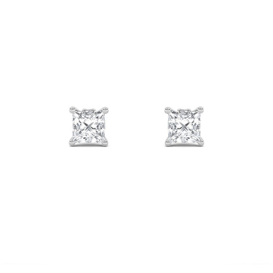 1Cttw Princess Shaped Lab Grown Diamond (F/VS) Tulip Head Stud Earrings in 14K Gold