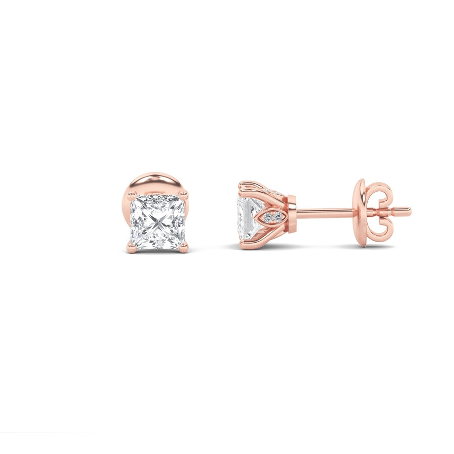 Princess Shape Tulip Head Stud Earrings lab grown diamond
