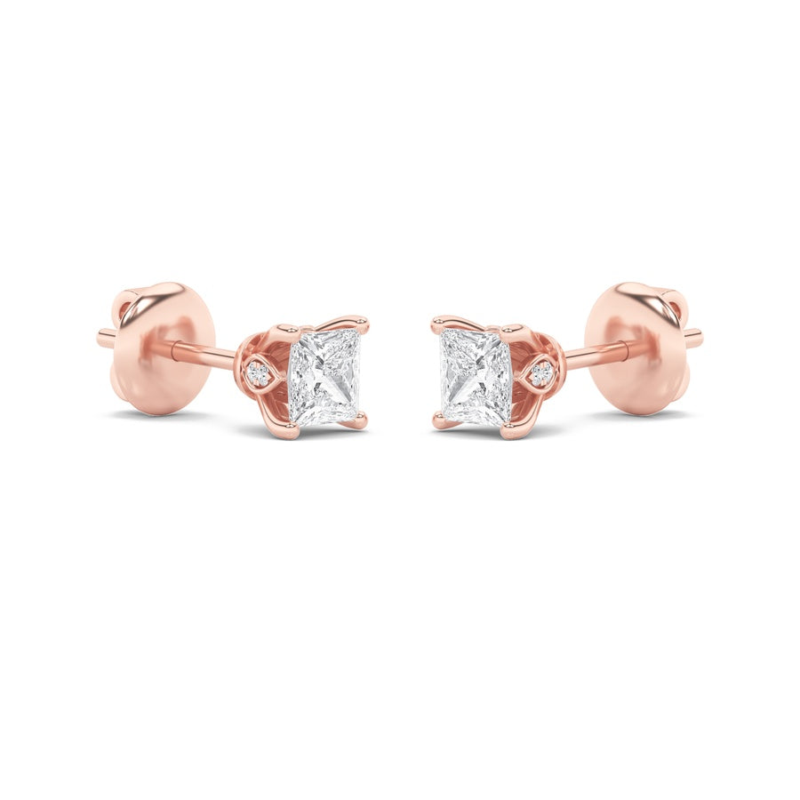 Princess Shape Tulip Head Stud Earrings lab grown diamond