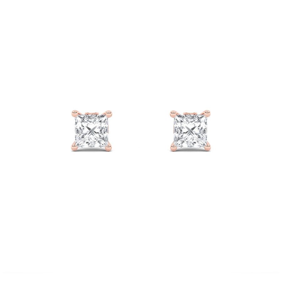 Princess Shape Tulip Head Stud Earrings lab grown diamond