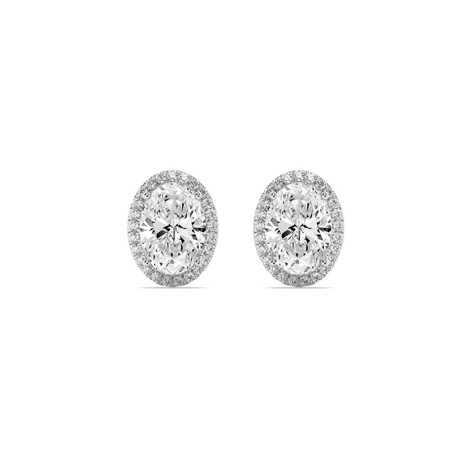 Oval Shape Halo Stud Earrings lab grown diamond