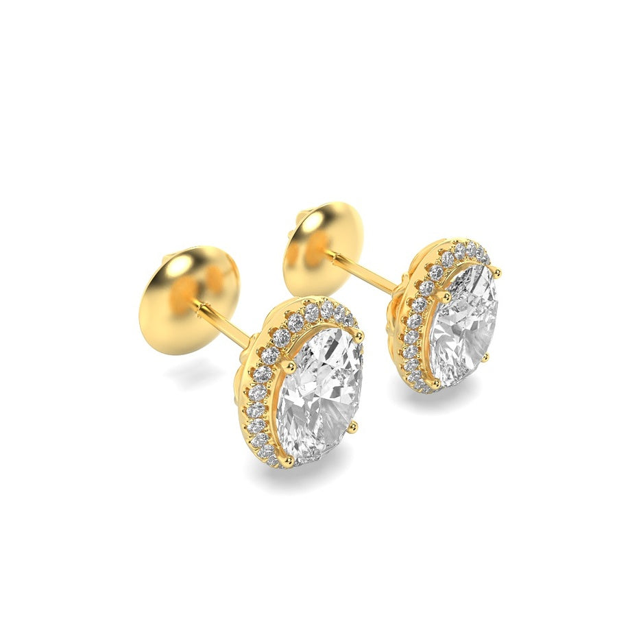 Oval Shape Halo Stud Earrings lab grown diamond