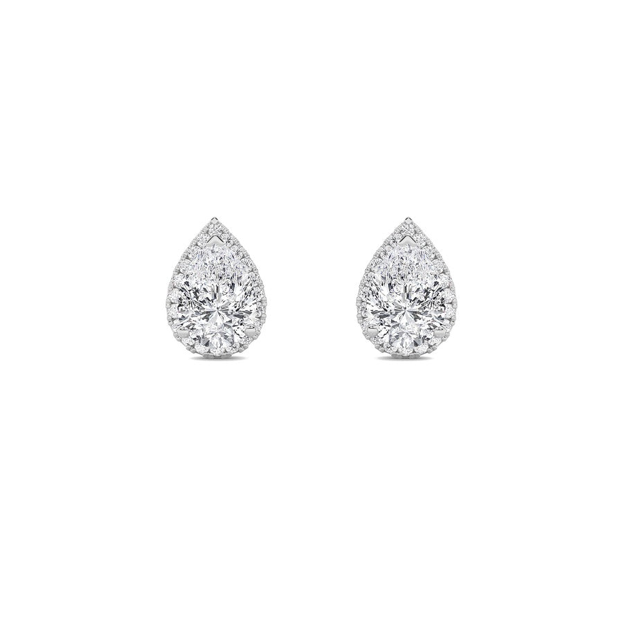 3Cttw Pear Shaped Lab Grown Diamond (F/VS) Halo Stud Earrings in 14K Gold