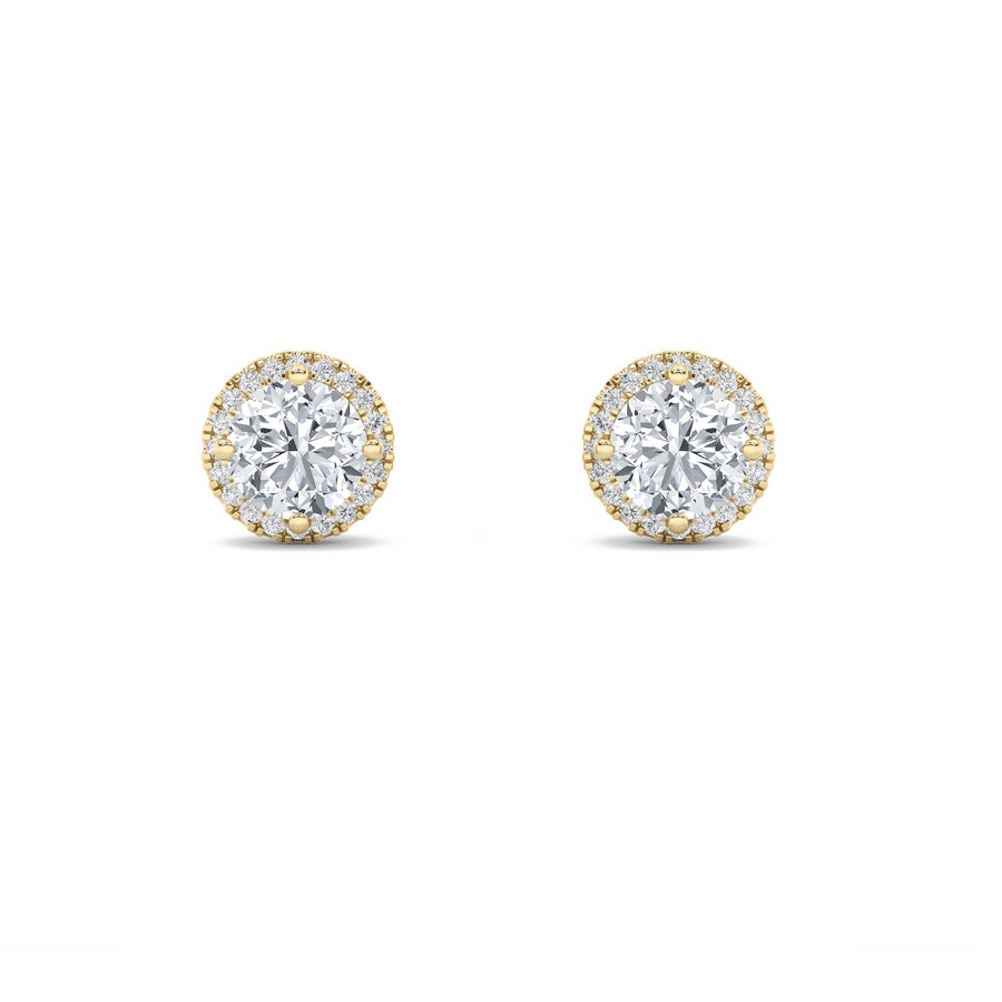 1Cttw Round Shaped Lab Grown Diamond (F/VS) Halo Stud Earrings in 14K Gold