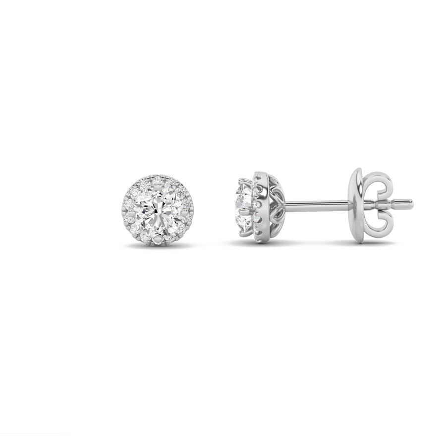 Round Shape Halo Stud Earrings lab grown diamond
