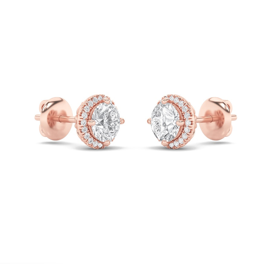 Round Shape Halo Stud Earrings lab grown diamond