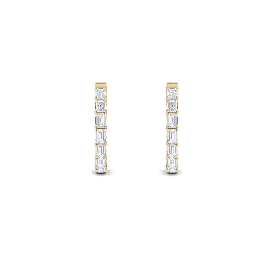 4Cttw Emerald Shaped Lab Grown Diamond (F/VS) Inside Out Hoop Earrings in 14K Gold