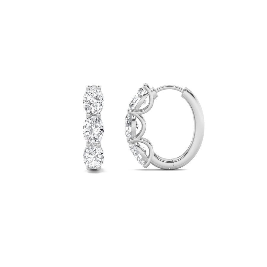 Oval Shape Three Stone Huggie Earrings lab grown diamond