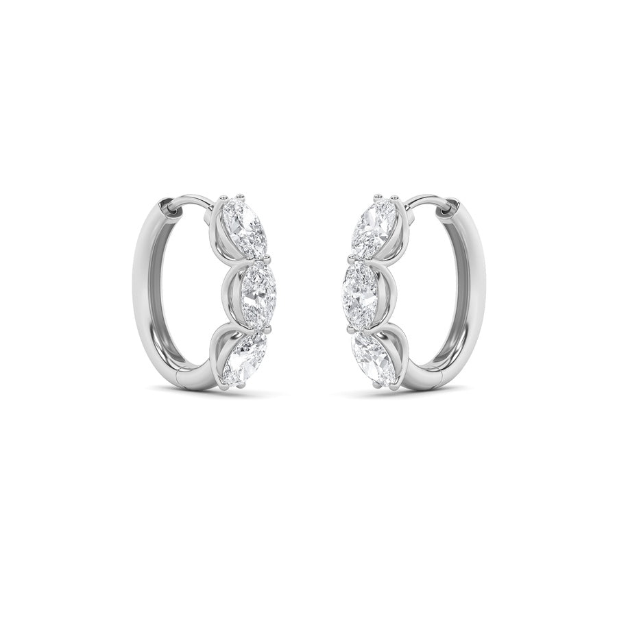 Oval Shape Three Stone Huggie Earrings lab grown diamond
