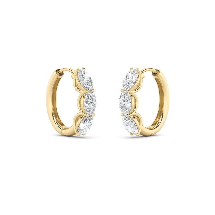 Oval Shape Three Stone Huggie Earrings lab grown diamond