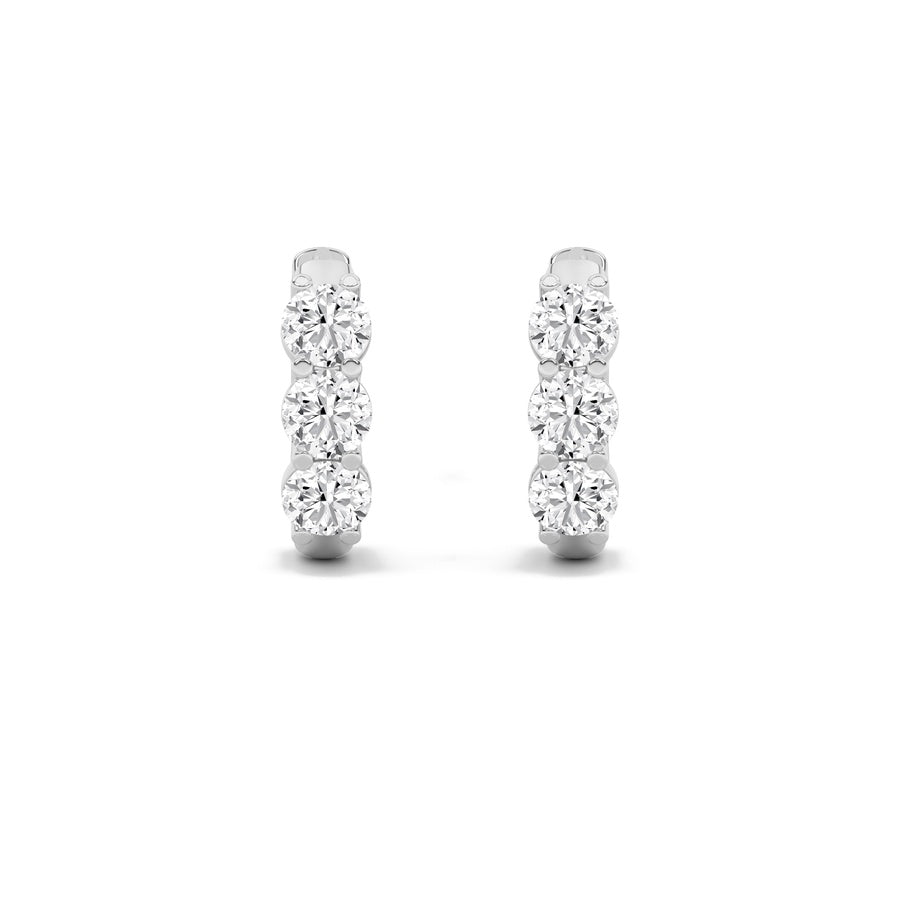 2Cttw Round Shaped Lab Grown Diamond (G/VS) ThreeStone Huggie Earrings in 10K Gold