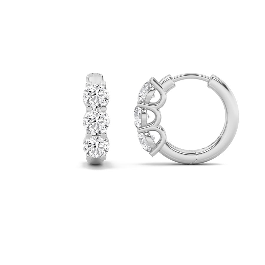 2Cttw Round Shaped Lab Grown Diamond (G/VS) ThreeStone Huggie Earrings in 10K Gold
