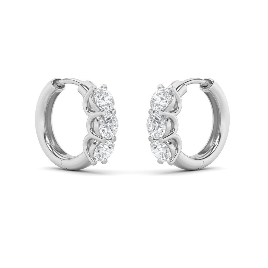 2Cttw Round Shaped Lab Grown Diamond (G/VS) ThreeStone Huggie Earrings in 10K Gold