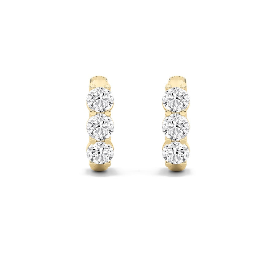 2Cttw Round Shaped Lab Grown Diamond (G/VS) ThreeStone Huggie Earrings in 10K Gold