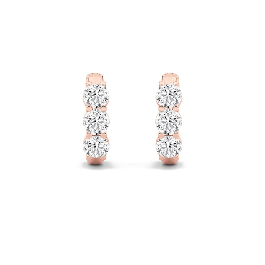 2Cttw Round Shaped Lab Grown Diamond (G/VS) ThreeStone Huggie Earrings in 10K Gold