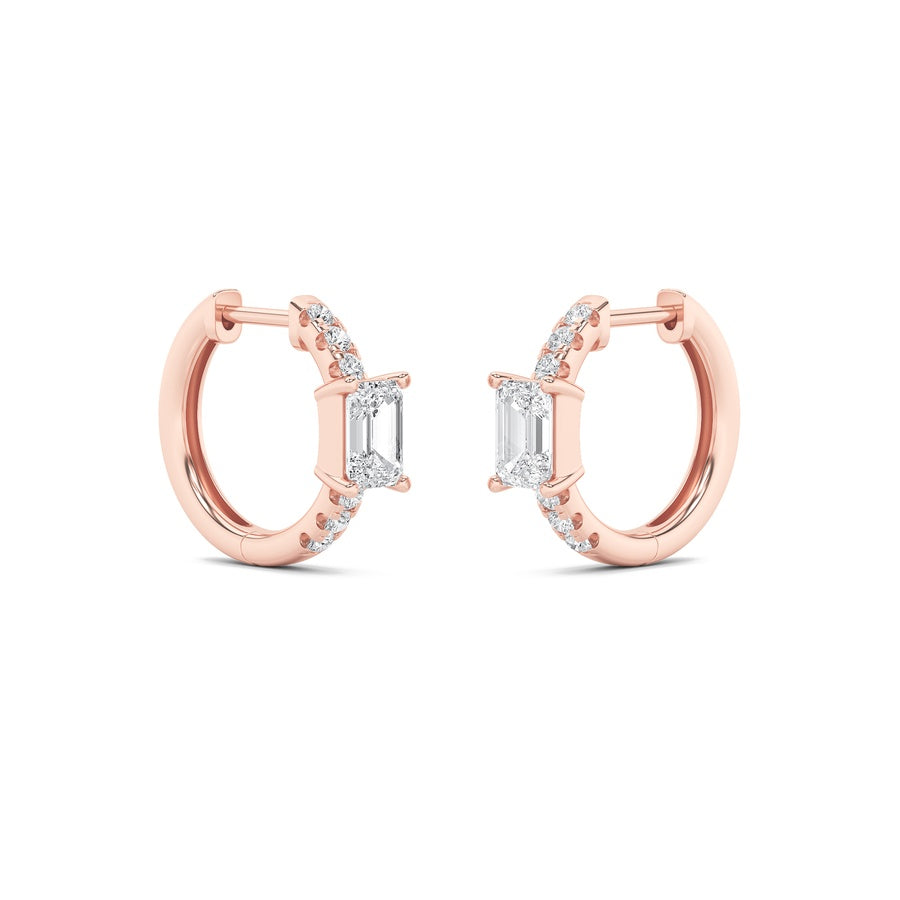 Emerald Shape Solitare Accent Huggie Earrings lab grown diamond