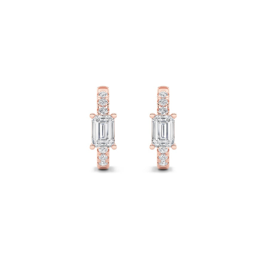 Emerald Shape Solitare Accent Huggie Earrings lab grown diamond