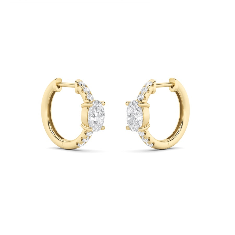 Oval Shape Solitare Accent Huggie Earrings lab grown diamond