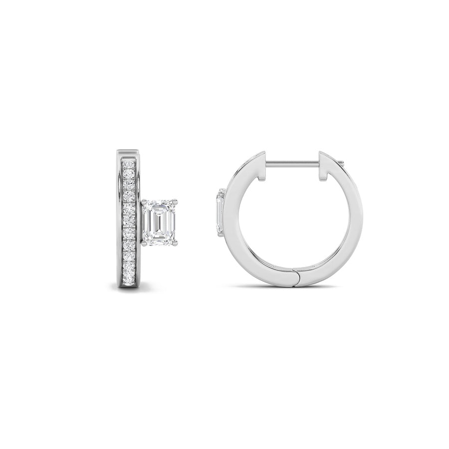 1.25Cttw Emerald Shaped Lab Grown Diamond (F/VS) Accented Huggie Earrings in 14K Gold