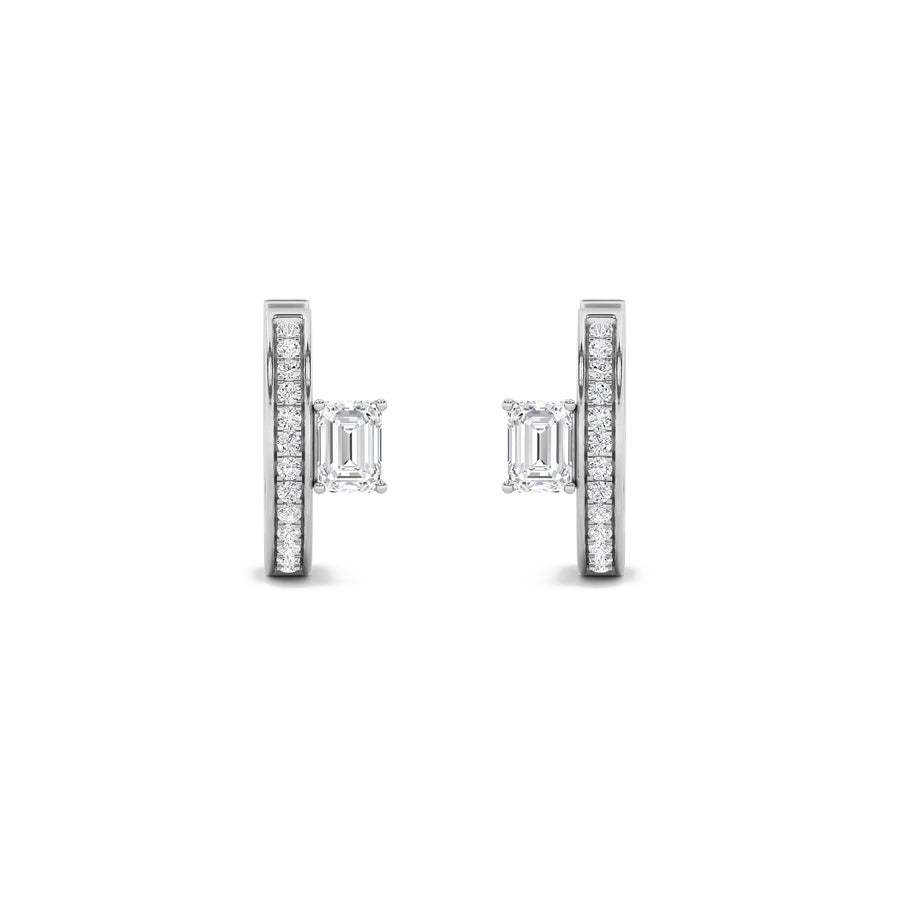 Emerald Shape Accented Huggie Earrings lab grown diamond