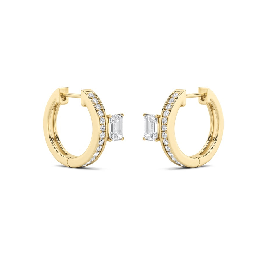 Emerald Shape Accented Huggie Earrings lab grown diamond