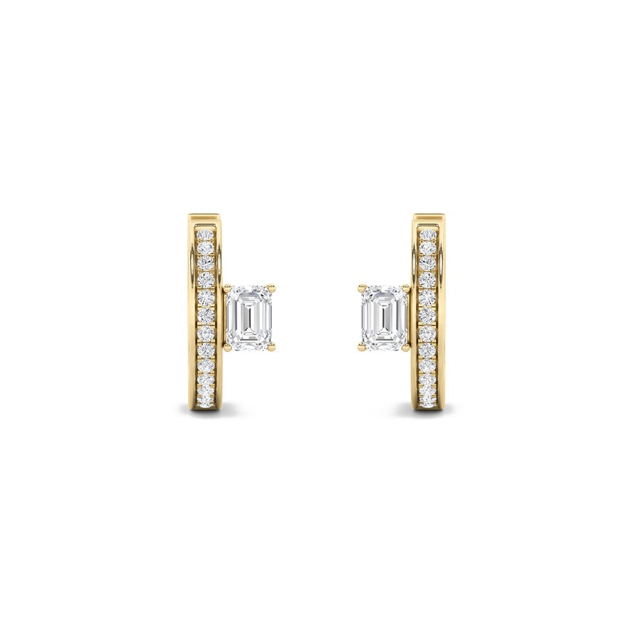 Emerald Shape Accented Huggie Earrings lab grown diamond