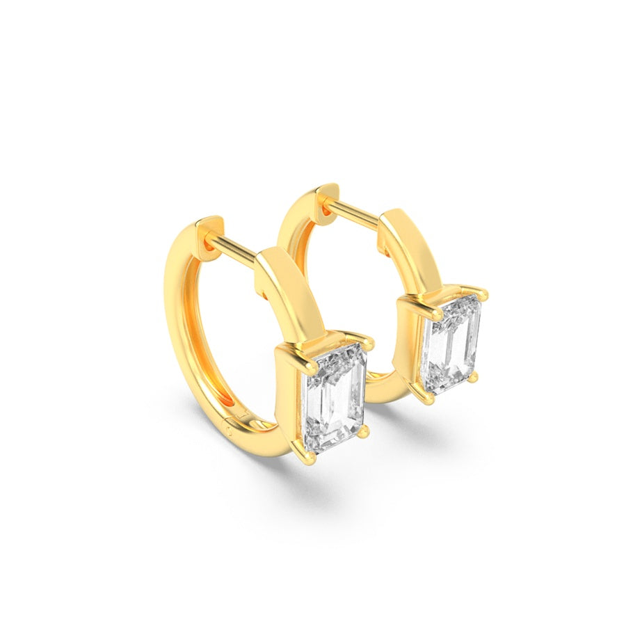 Emerald Shape Solitaire Huggie Earrings lab grown diamond