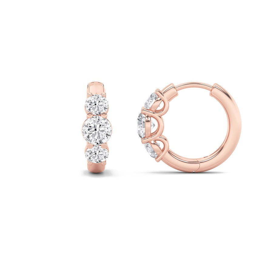 Round Shape Three Stone Huggie Earrings lab grown diamond