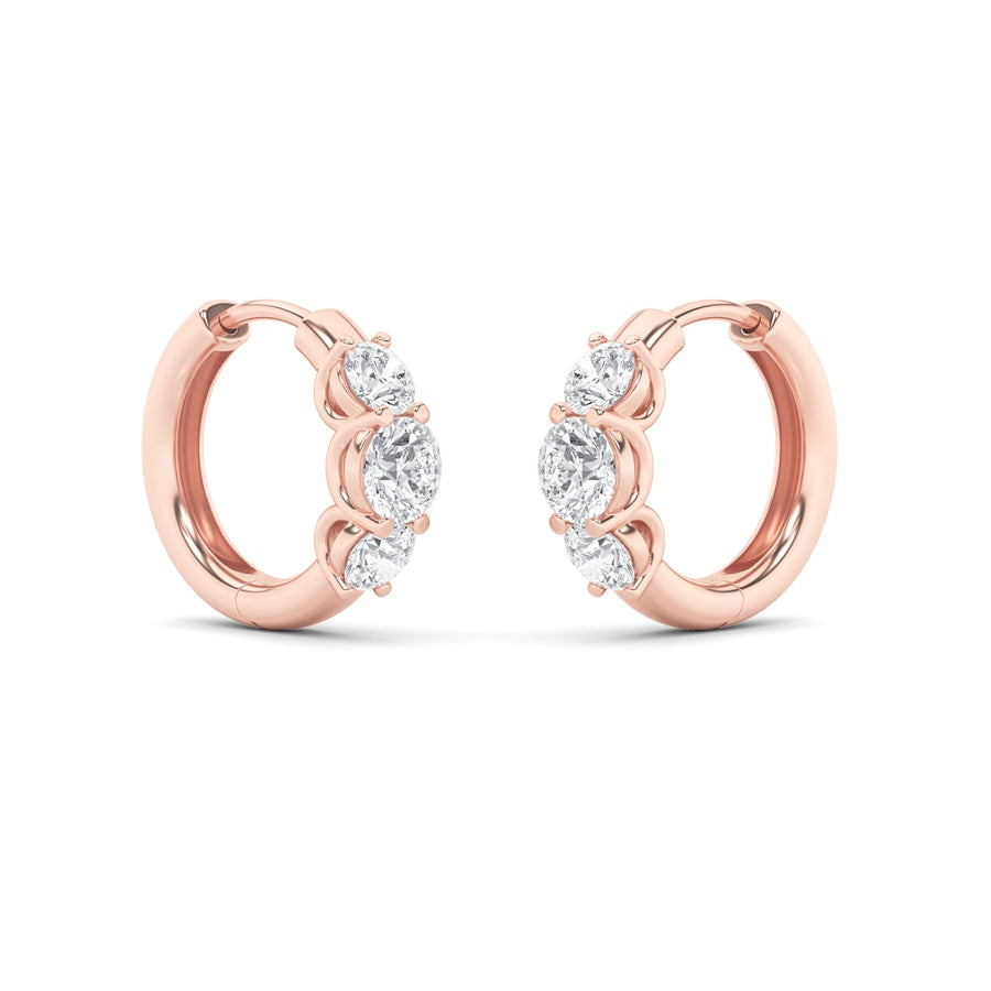 Round Shape Three Stone Huggie Earrings lab grown diamond