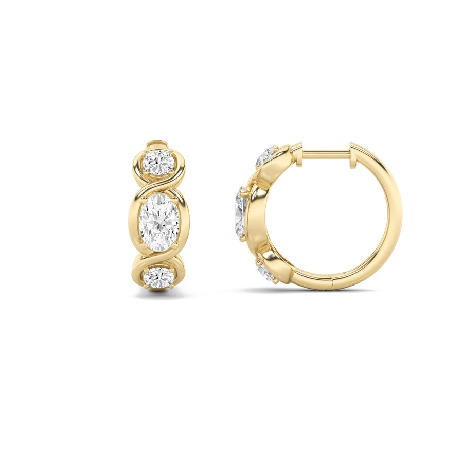Oval Shape Three Stone Huggie Earrings lab grown diamond