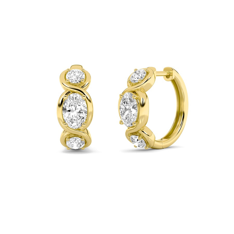 Oval Shape Three Stone Huggie Earrings lab grown diamond