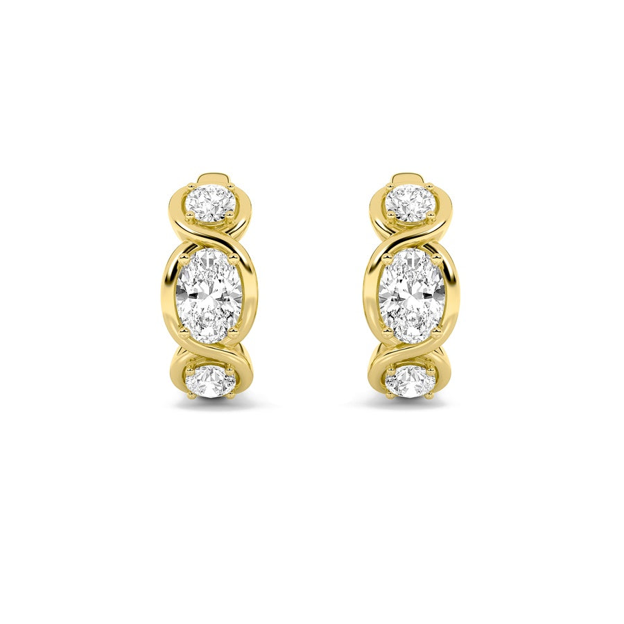 Oval Shape Three Stone Huggie Earrings lab grown diamond