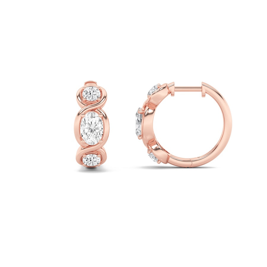 Oval Shape Three Stone Huggie Earrings lab grown diamond
