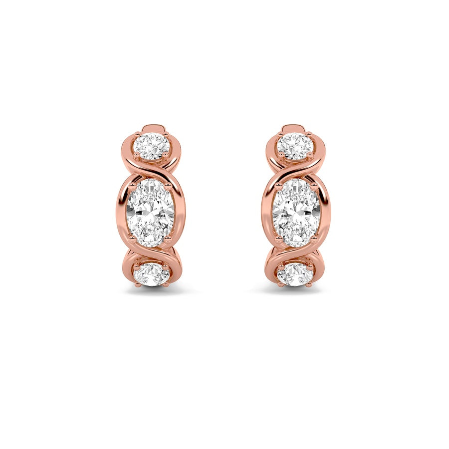 Oval Shape Three Stone Huggie Earrings lab grown diamond