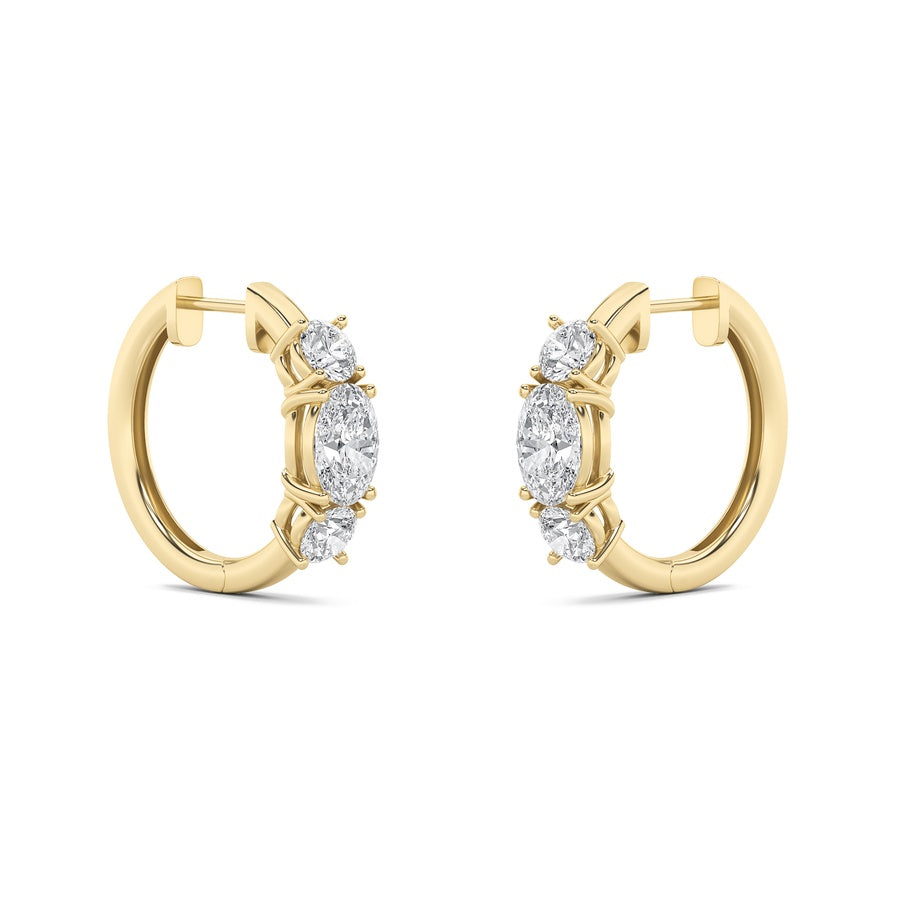 Oval Shape Three Stone Huggie Earrings lab grown diamond