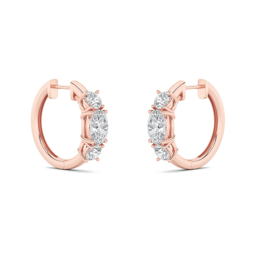 Oval Shape Three Stone Huggie Earrings lab grown diamond