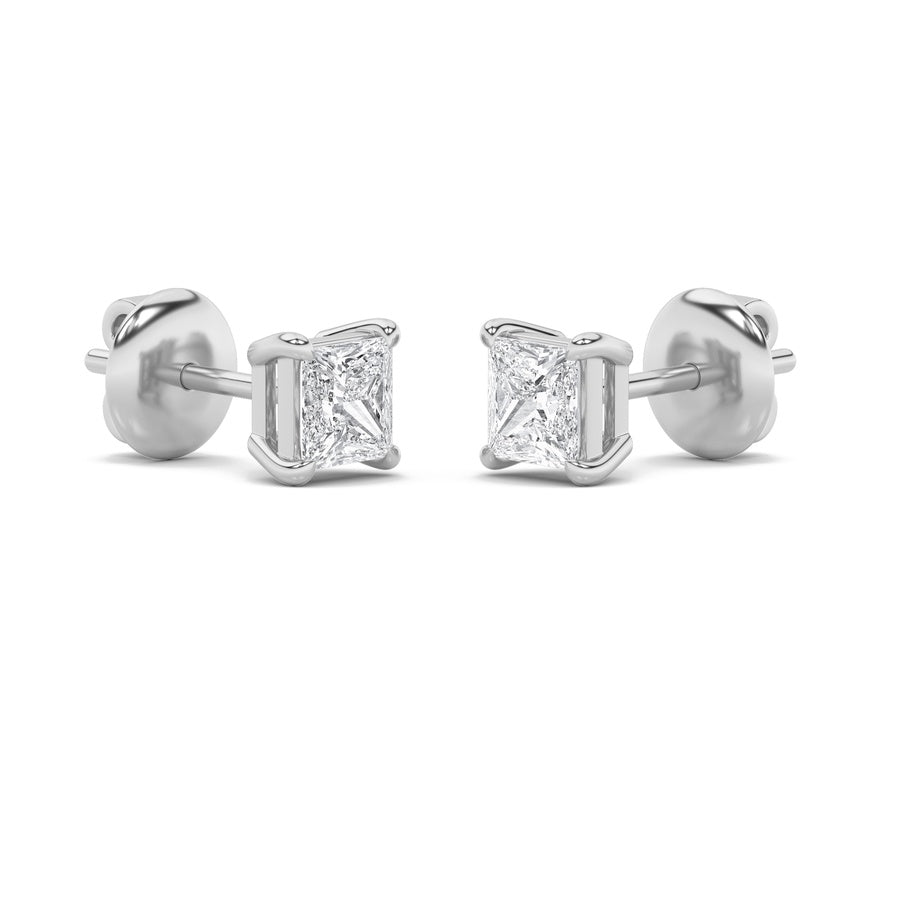 3Cttw Princess Shaped Lab Grown Diamond (F/VS) Classic Basket Set Stud Earrings in 14K Gold