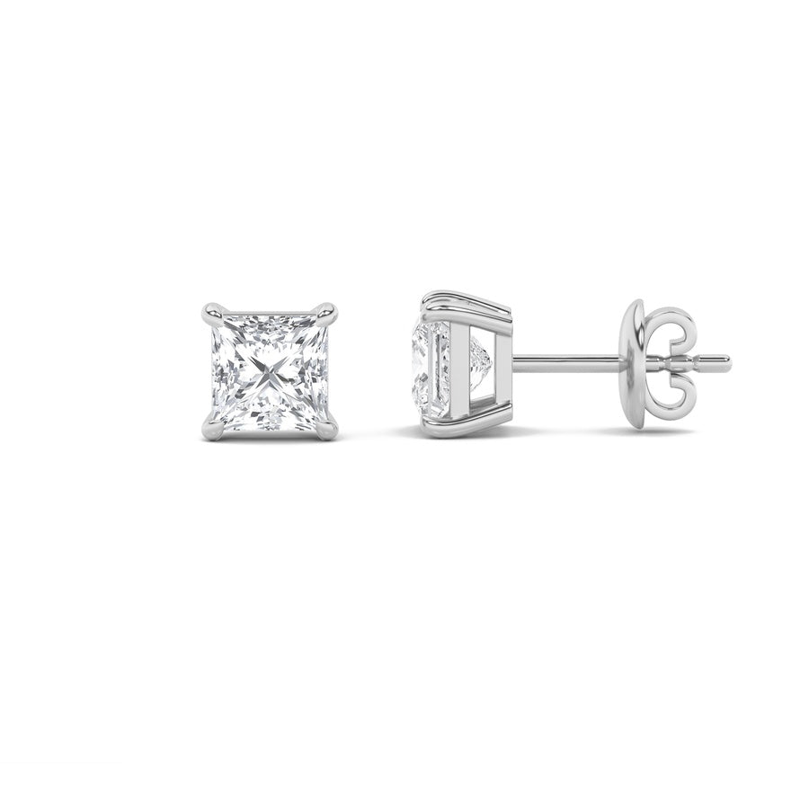 5Cttw Princess Shaped Lab Grown Diamond (F/VS) Classic Basket Set Stud Earrings in 14K Gold