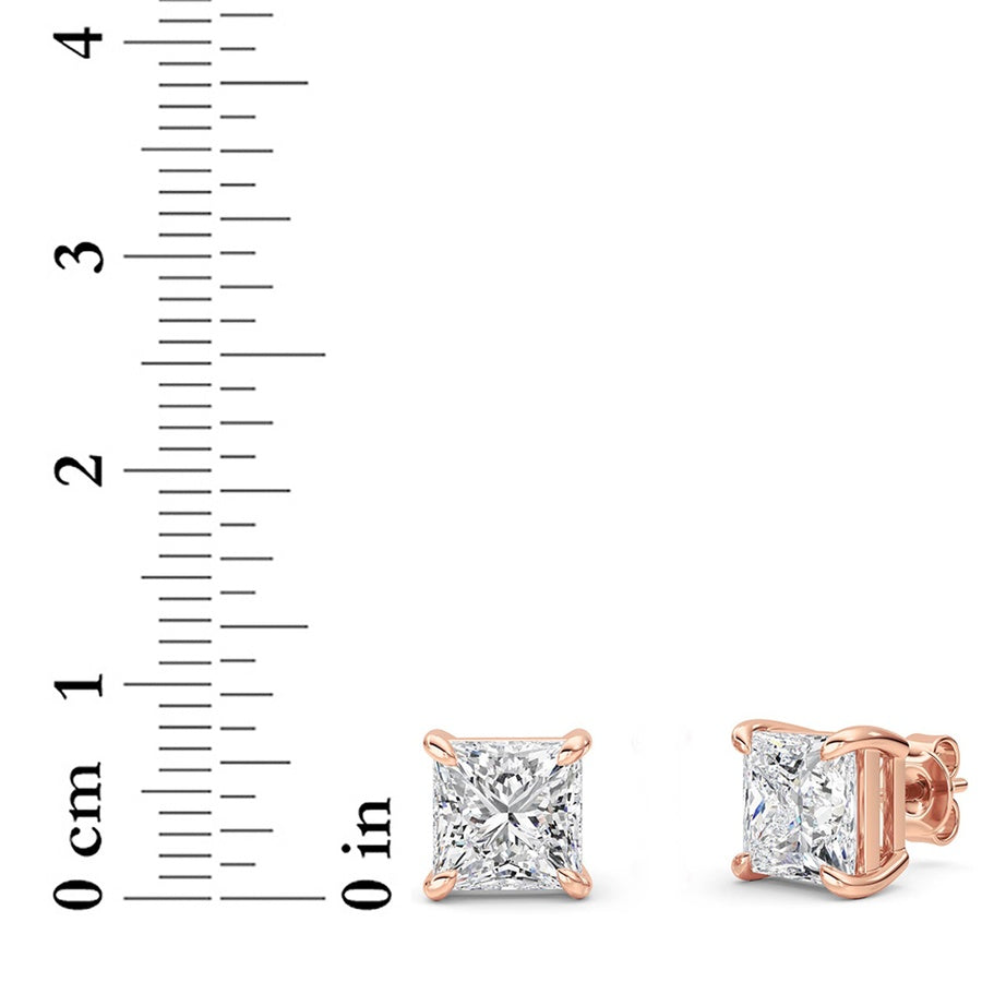 Princess Shape Classic Basket Set Stud Earrings lab grown diamond