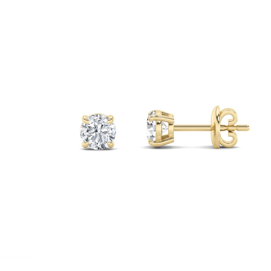 2Cttw Round Shaped Lab Grown Diamond (F/VS) Classic Basket Set Stud Earrings in 14K Gold