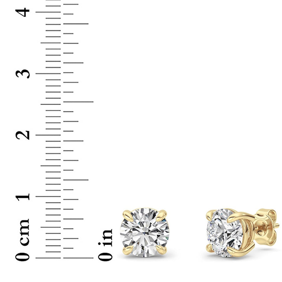 4Cttw Round Shaped Lab Grown Diamond (F/VS) Classic Basket Set Stud Earrings in 14K Gold
