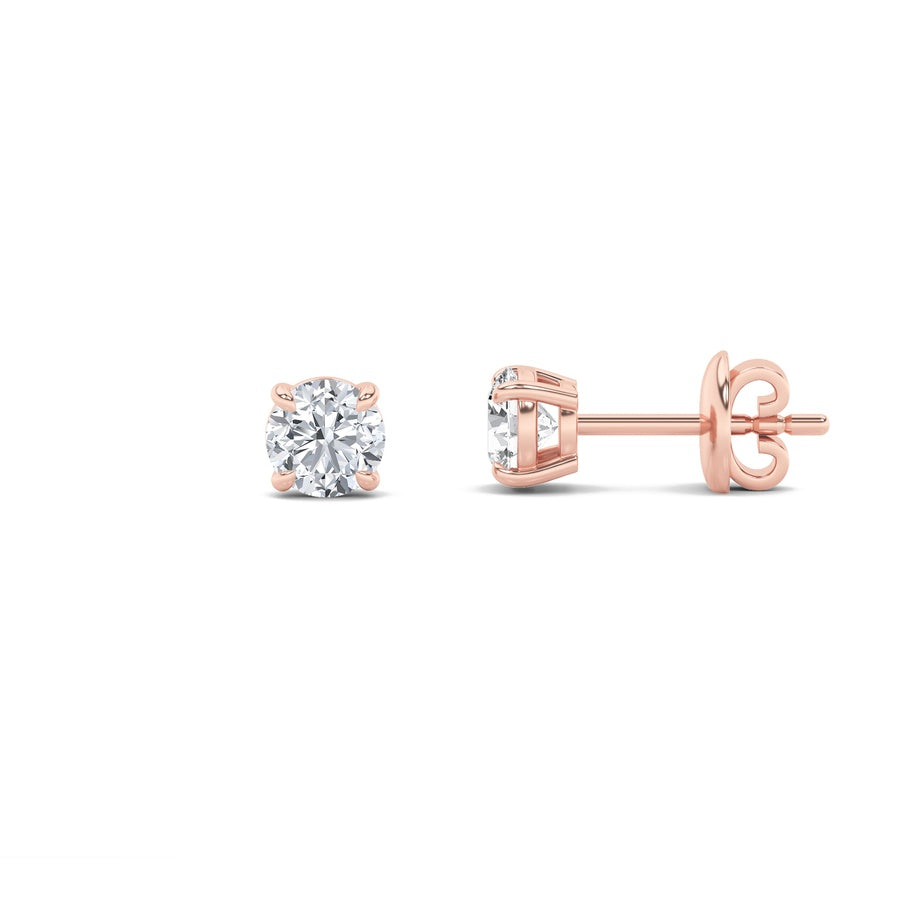 5Cttw Round Shaped Lab Grown Diamond (F/VS) Classic Basket Set Stud Earrings in 14K Gold