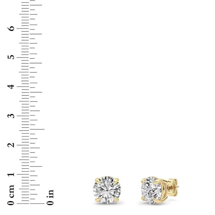 6Cttw Round Shaped Lab Grown Diamond (F/VS) Classic Basket Set Stud Earrings in 14K Gold