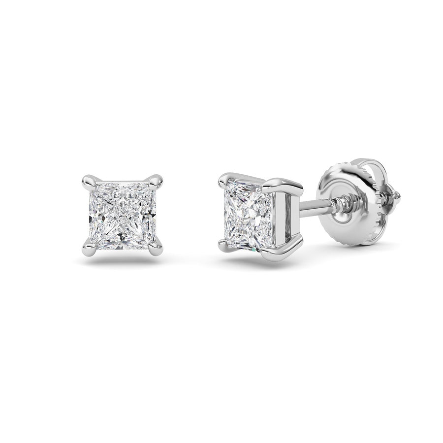 Princess Shape Stud Earrings lab grown diamond