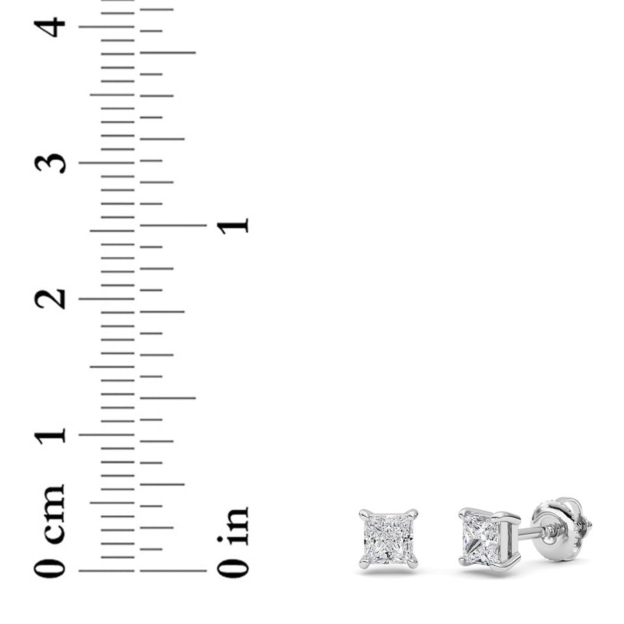 Princess Shape Stud Earrings lab grown diamond