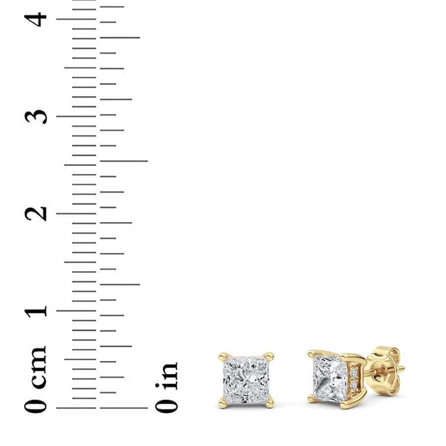 Princess Shape Hidden Halo Stud Earrings lab grown diamond